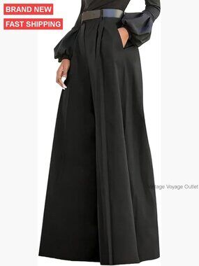 High Waist Wide Leg Pleated Dress Pants with Zipper Fly and Pockets